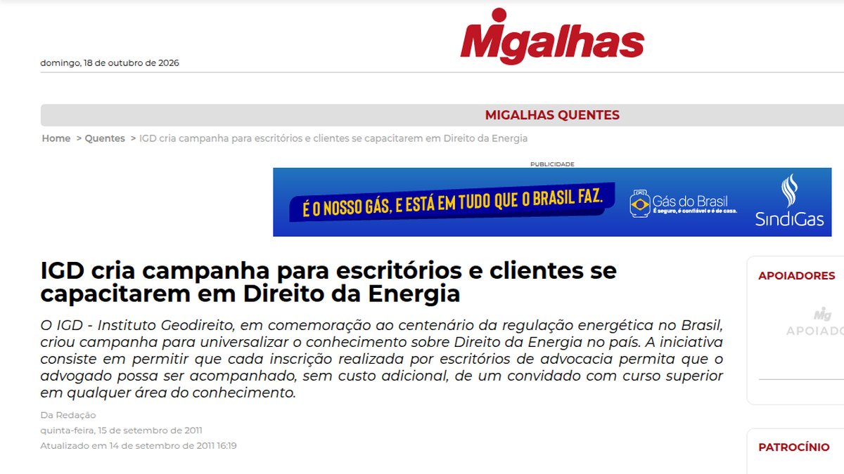 IGD cria campanha para escritórios e clientes se capacitarem em Direito da Energia