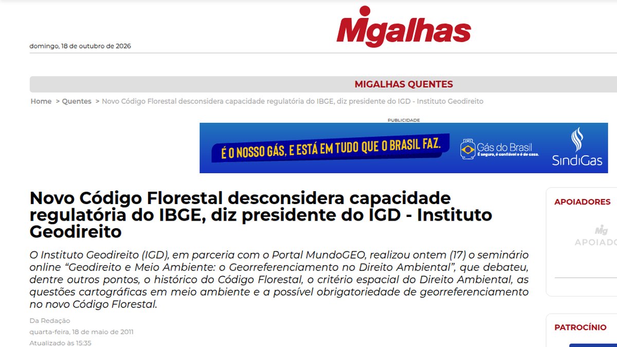 Novo Código Florestal desconsidera capacidade regulatória do IBGE, diz presidente do IGD - Instituto Geodireito