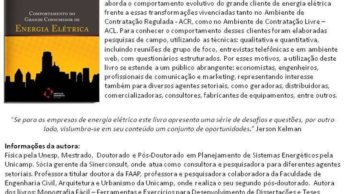 Lançamento da obra "Comportamento do Grande Consumidor de Energia Elétrica"