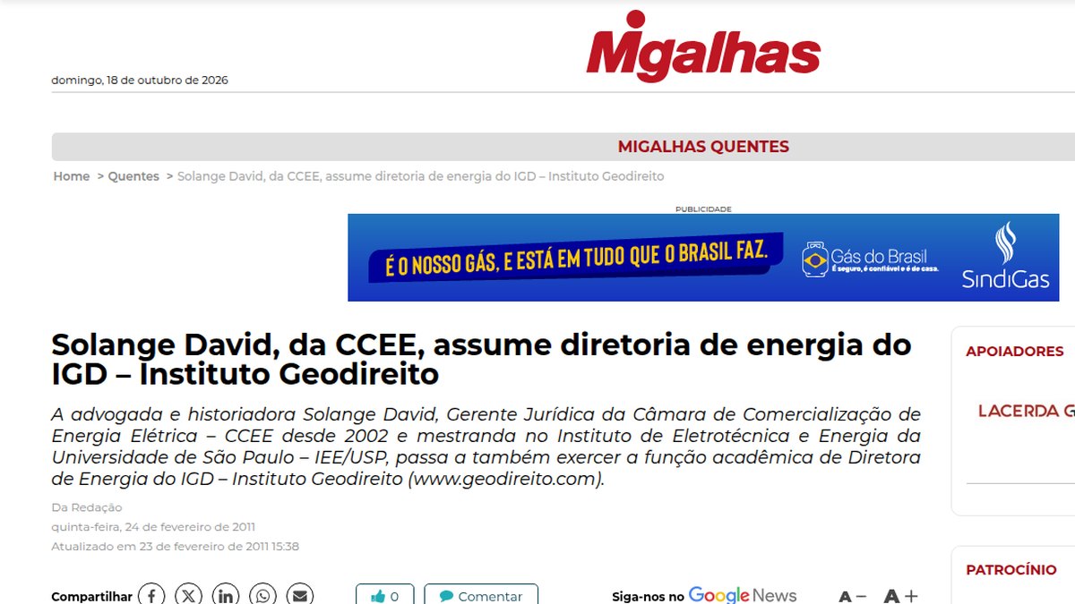 Solange David, da CCEE, assume diretoria de energia do IGD - Instituto Geodireito