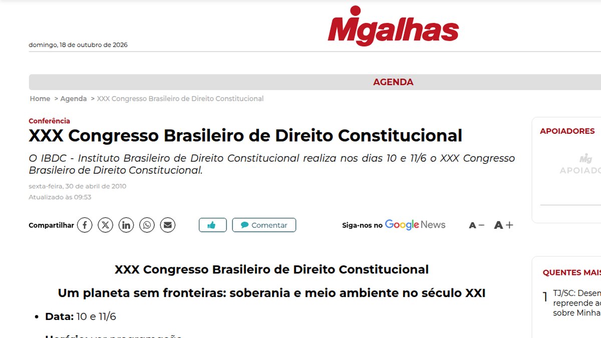 Ugeda exporá no XXX Congresso Brasileiro de Direito Constitucional