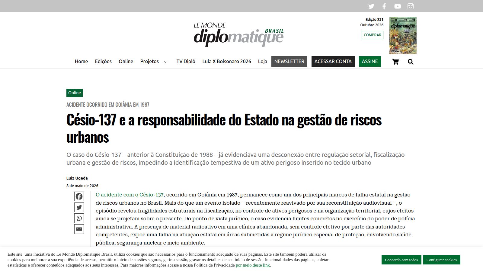 Césio-137 e a responsabilidade do Estado na gestão de riscos urbanos