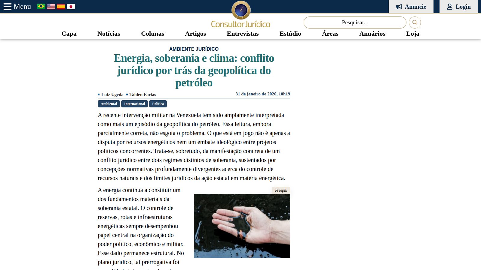 Energia, soberania e clima: conflito jurídico por trás da geopolítica do petróleo