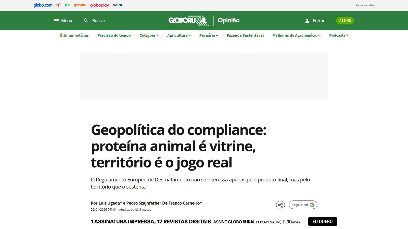 Geopolítica do compliance: proteína animal é vitrine, território é o jogo real