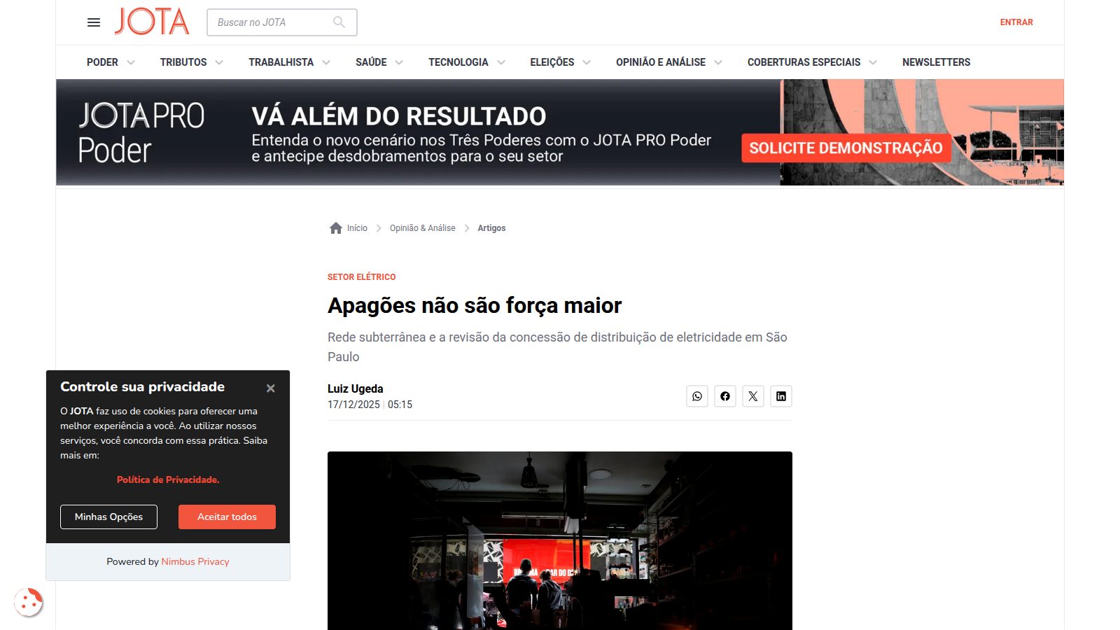Apagões não são força maior
