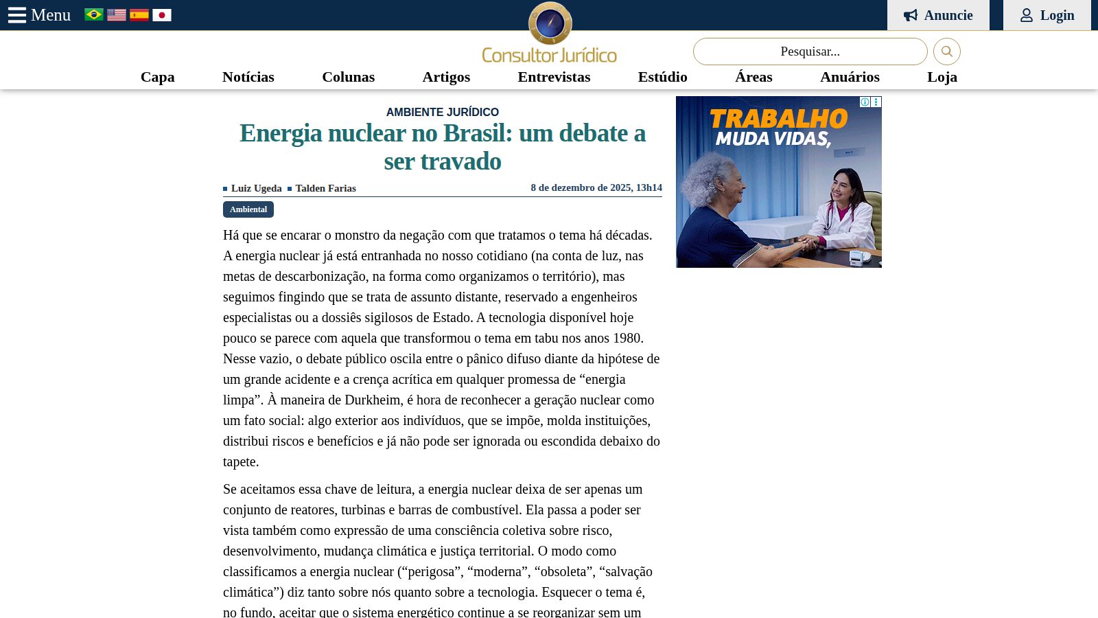 Energia nuclear no Brasil: um debate a ser travado