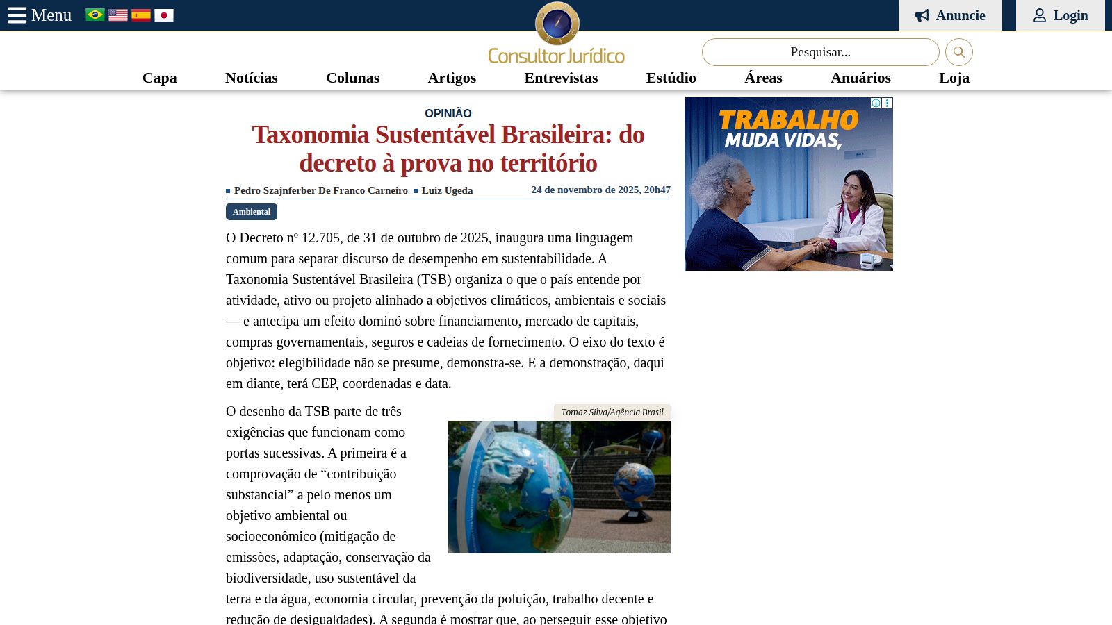 Taxonomia Sustentável Brasileira: do decreto à prova no território