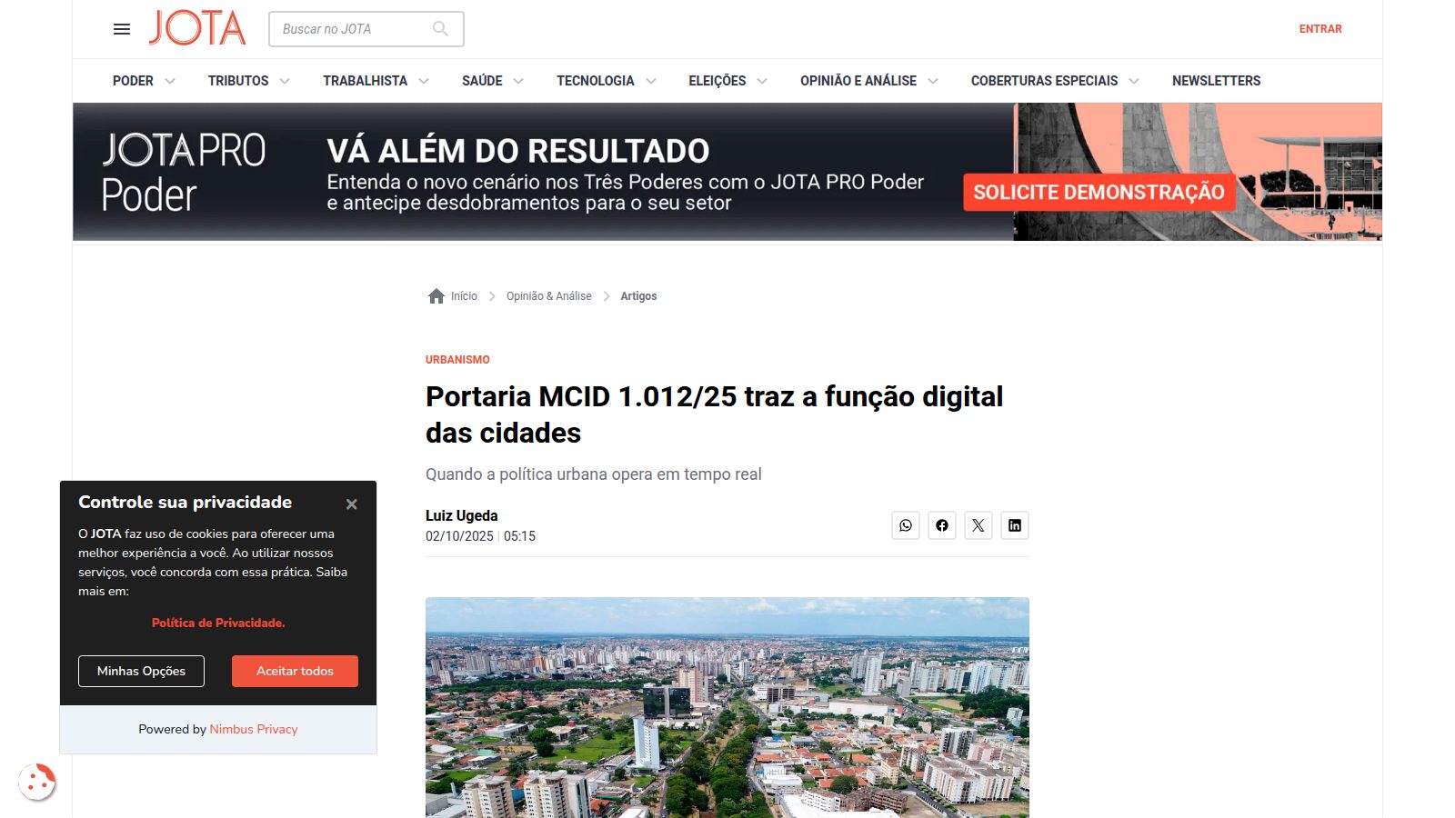 Portaria MCID 1.012/25 traz a função digital das cidades