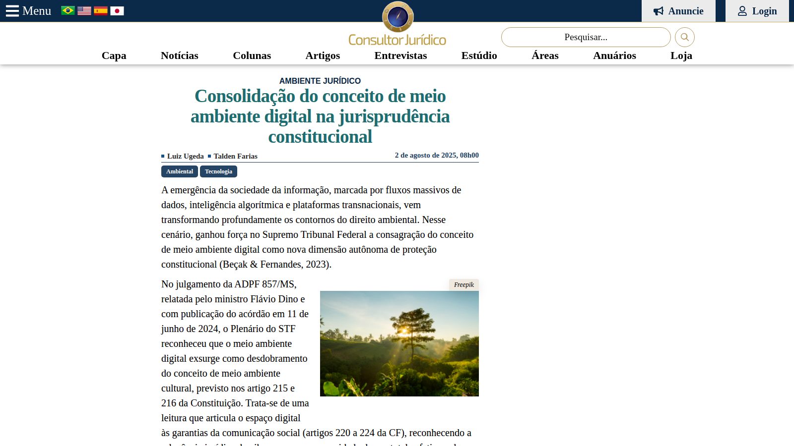 Consolidação do conceito de meio ambiente digital na jurisprudência constitucional