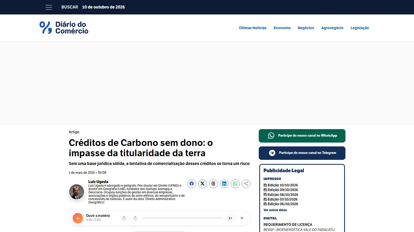 Créditos de Carbono sem dono: o impasse da titularidade da terra