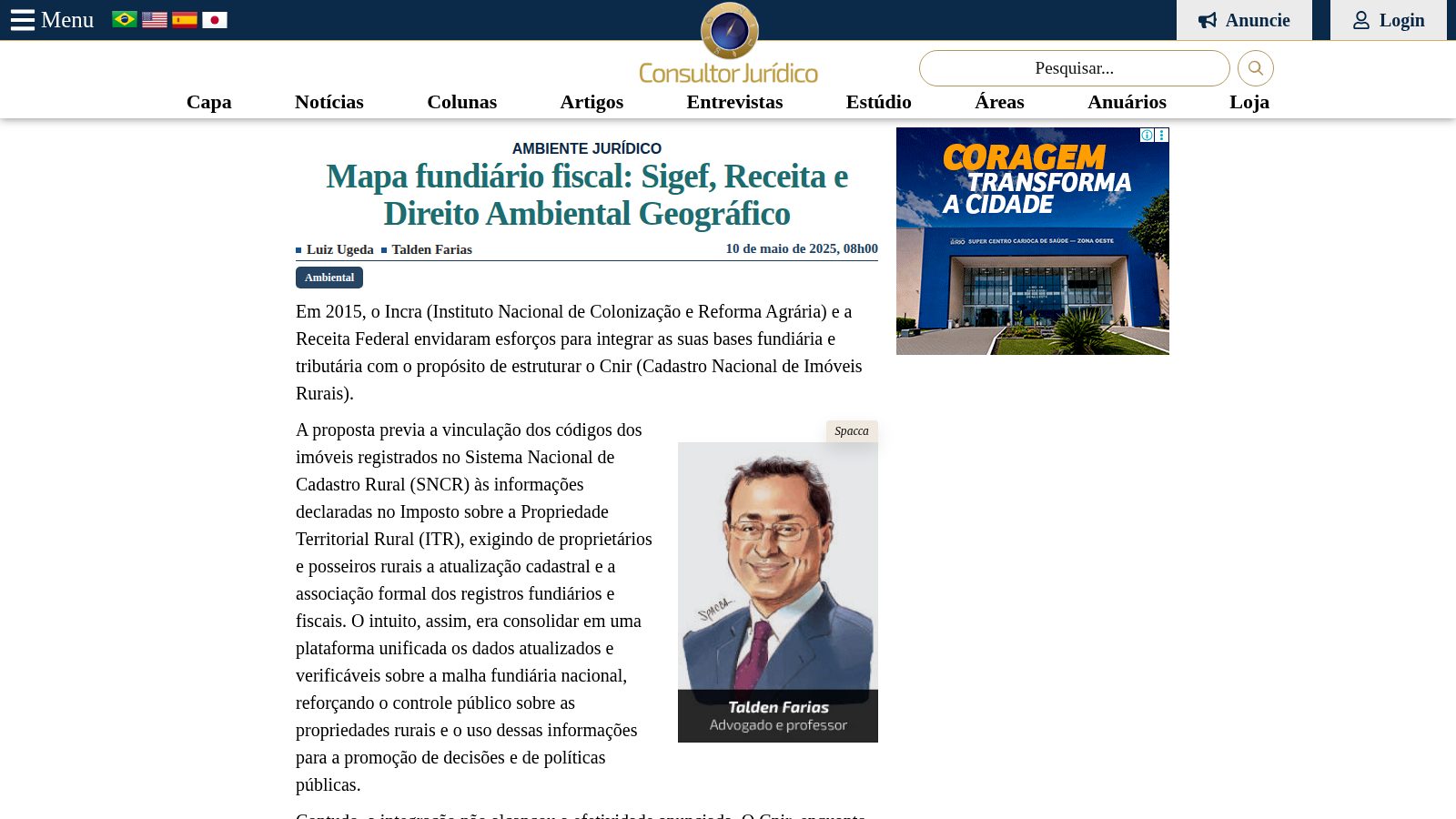 Mapa fundiário fiscal: Sigef, Receita e Direito Ambiental Geográfico
