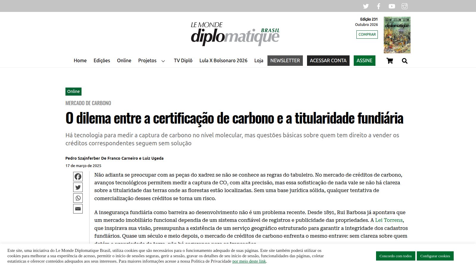 O dilema entre a certificação de carbono e a titularidade fundiária