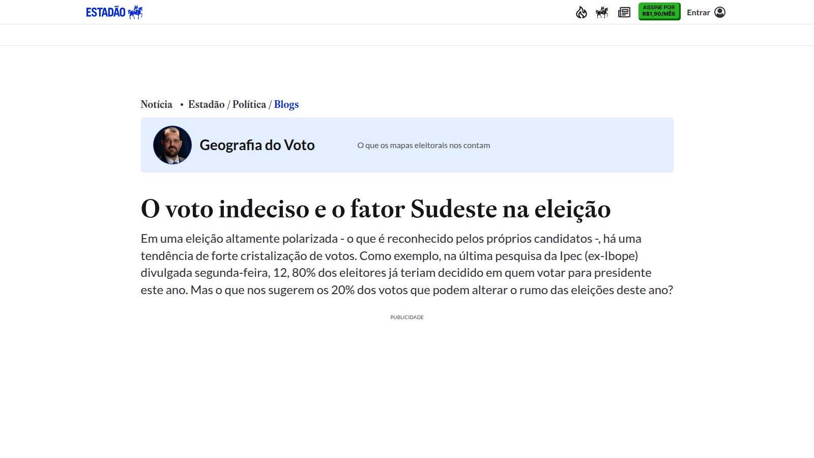 O voto indeciso e o fator Sudeste na eleição