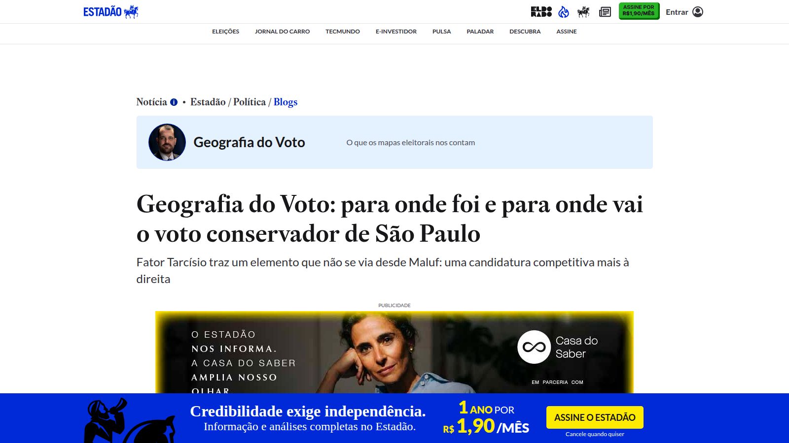 Geografia do Voto: para onde foi e para onde vai o voto conservador de São Paulo
