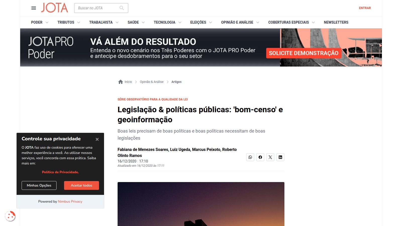 Legislação & políticas públicas: ‘bom-censo’ e geoinformação