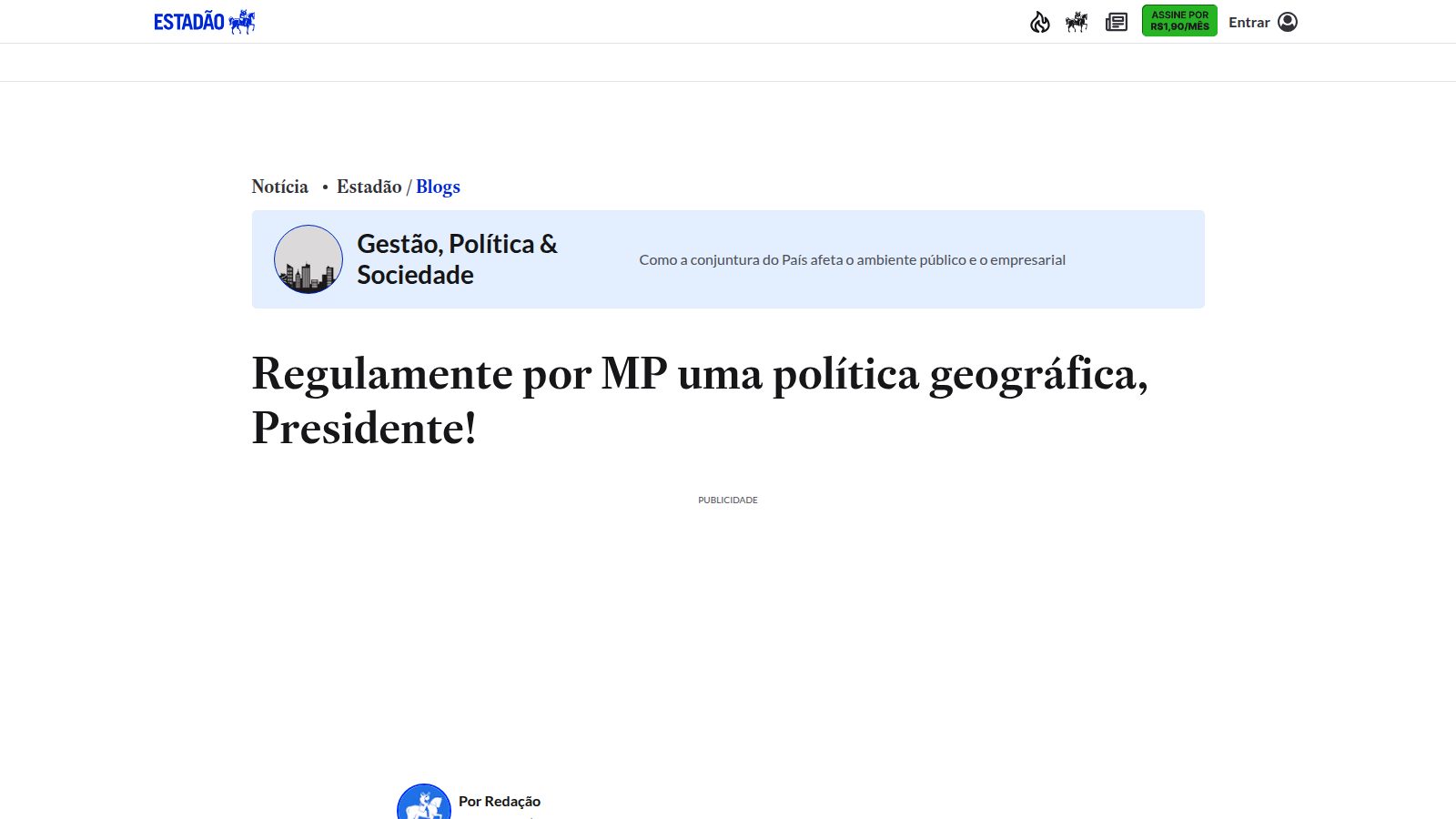Regulamente por MP uma política geográfica, Presidente!