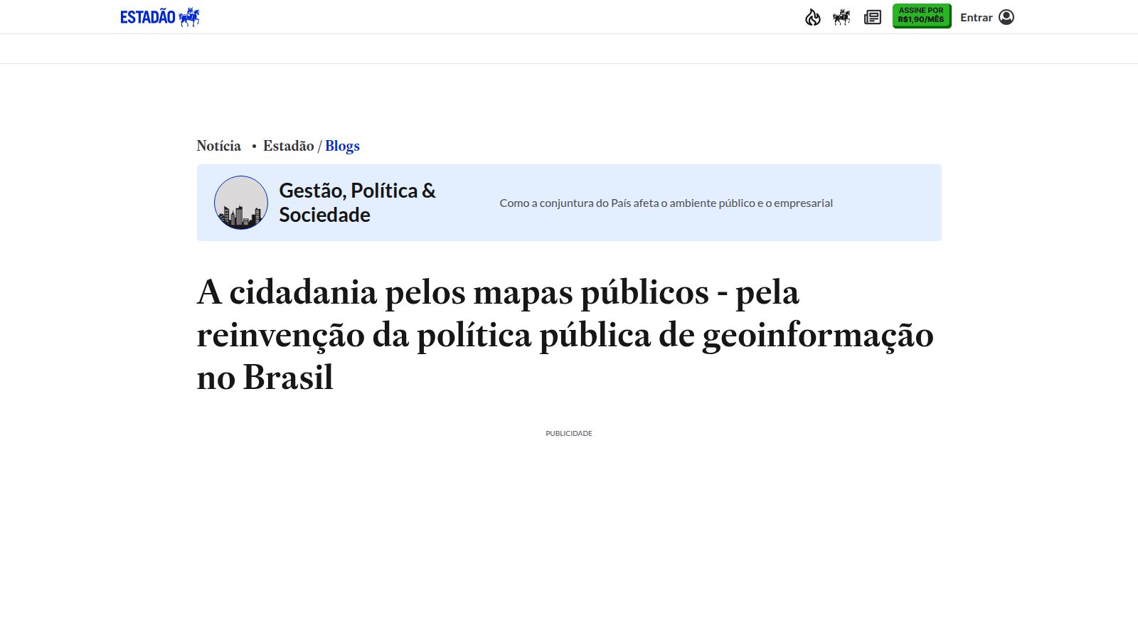 A cidadania pelos mapas públicos – pela reinvenção da política pública de geoinformação no Brasil